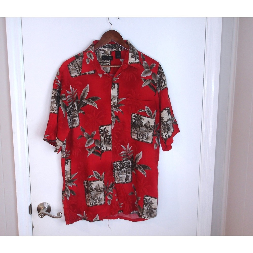Hawaiian Shirt Tropical Palm Tree Print Button Up Short Sleeve Mens Sz L‎ /#5245